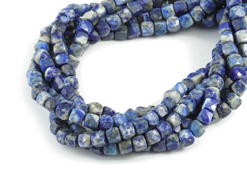 Lapis Cube Beads 3-4mm - 15.5 inch - Faceted Cube Gemstone Beads - Natural Stone Beads  - 3x3mm - NS1084 - DOMEDBAZAAR