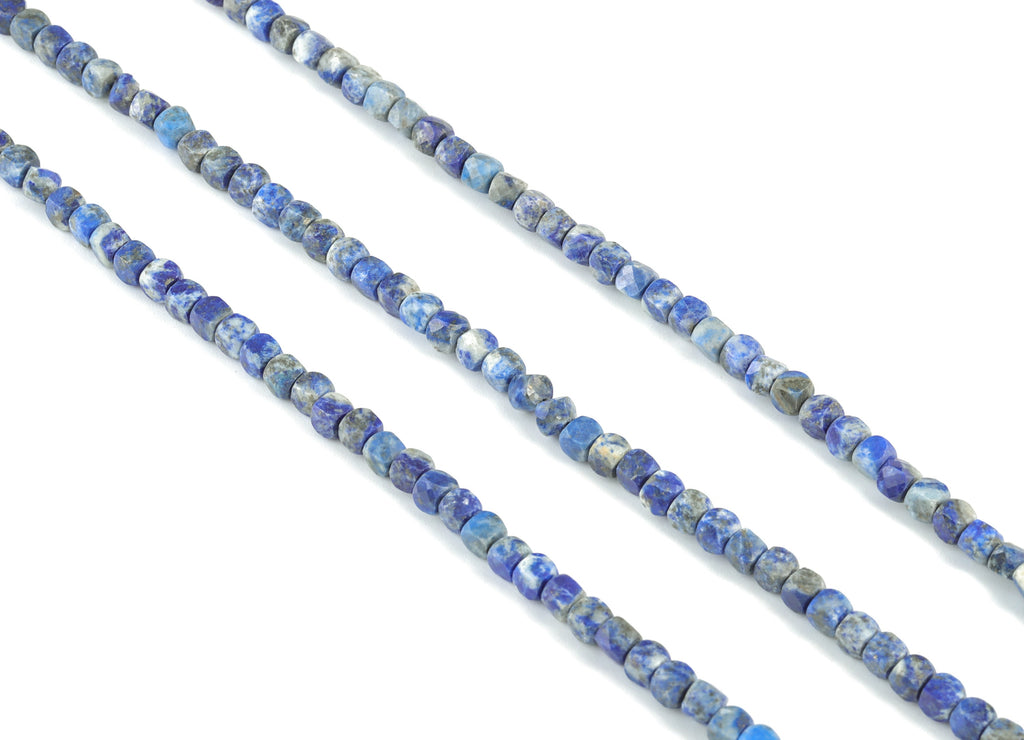 Lapis Cube Beads 3-4mm - 15.5 inch - Faceted Cube Gemstone Beads - Natural Stone Beads  - 3x3mm - NS1084 - DOMEDBAZAAR