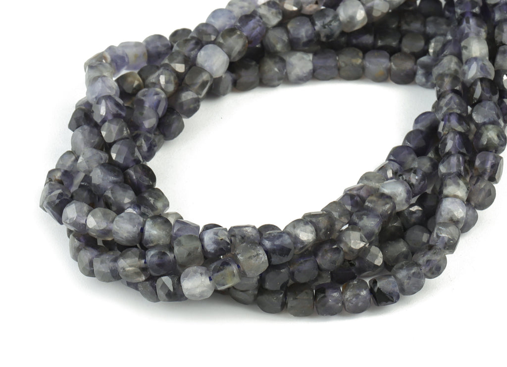 Lolite Stone Cube Beads 4mm - 15.5 inch - Faceted Cube Gemstone Beads - Natural Stone Beads - 4x4mm - NS1086 - DOMEDBAZAAR