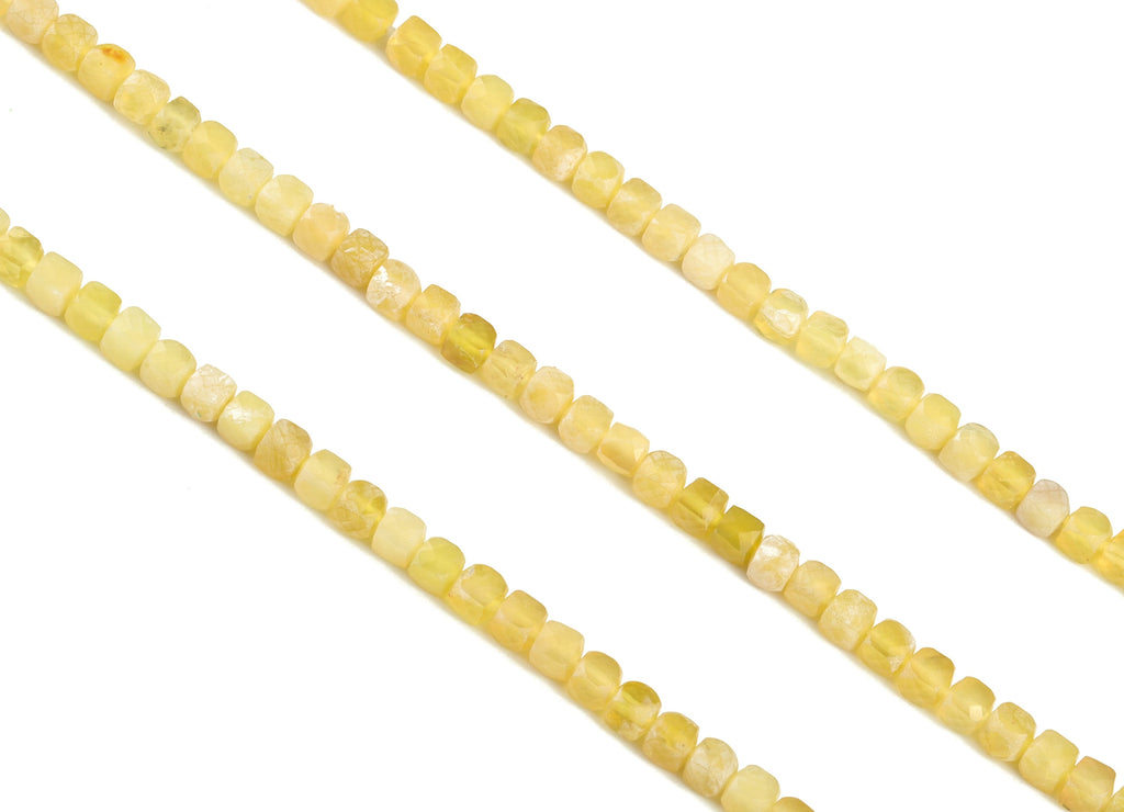 Yellow Opal Cube Beads 4mm - 15.5 inch - Faceted Cube Gemstone Beads - Natural Stone Beads - 4x4mm - NS1088 - DOMEDBAZAAR