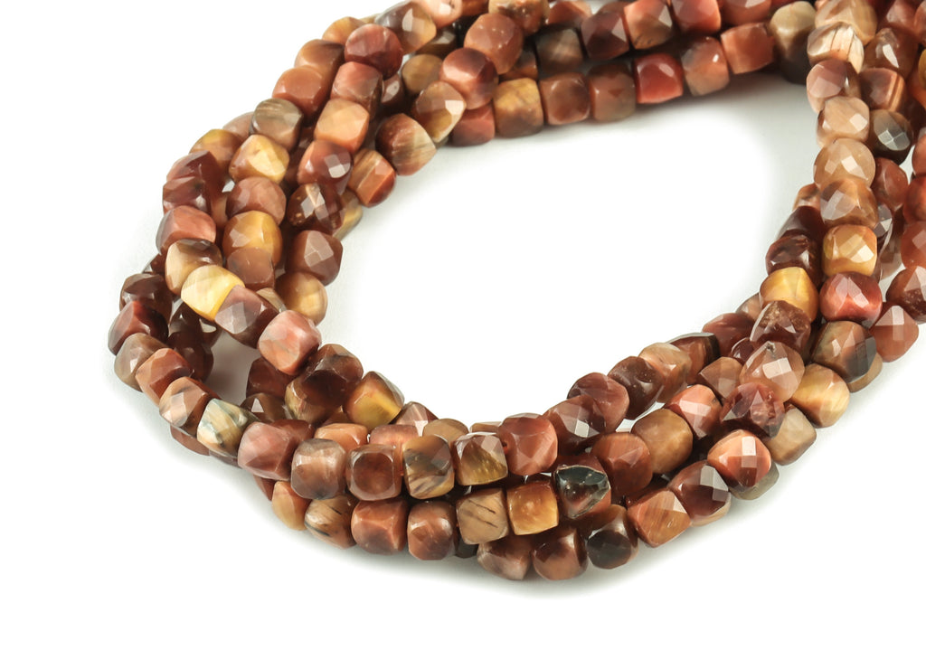 Red Tiger Cube Beads 4mm - 15.5 inch - Faceted Cube Gemstone Beads - Natural Stone Beads - 4x4mm - NS1089 - DOMEDBAZAAR