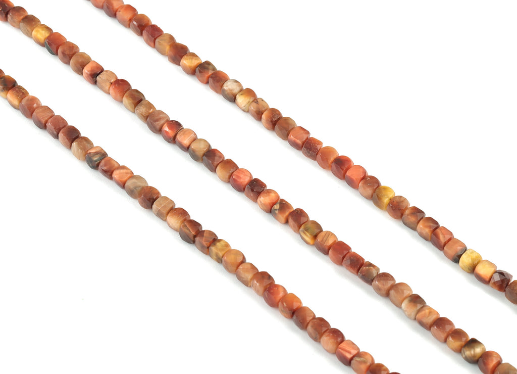 Red Tiger Cube Beads 4mm - 15.5 inch - Faceted Cube Gemstone Beads - Natural Stone Beads - 4x4mm - NS1089 - DOMEDBAZAAR