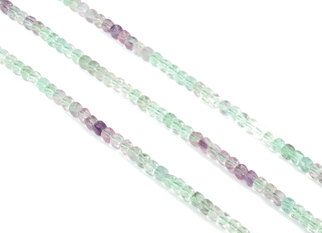 Fluorite Cube Beads 4mm - 15.5 inch - Faceted Cube Gemstone Beads - Natural Stone Beads - 4x4mm - NS1094 - DOMEDBAZAAR