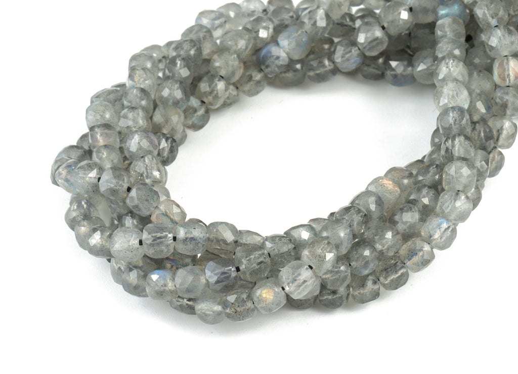 Labadorite Cube Beads 4mm - 15.5 inch - Faceted Cube Gemstone Beads - Natural Stone Beads - 4x4mm - NS1096 - DOMEDBAZAAR