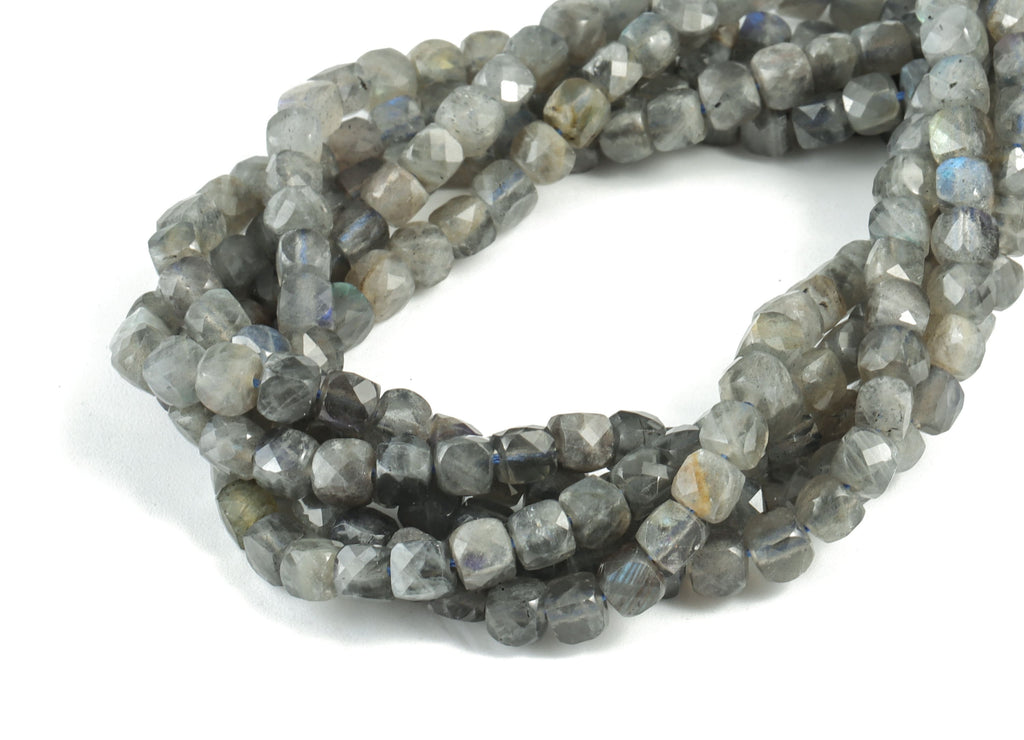 Labadorite Cube Beads 4mm - 15.5 inch - Faceted Cube Gemstone Beads - Natural Stone Beads - 4x4mm - NS1097 - DOMEDBAZAAR