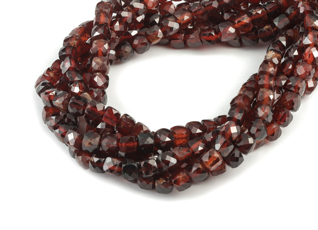 Garnet Cube Beads 4mm - 15.5 inch - Faceted Cube Gemstone Beads - Natural Stone Beads - 4x4mm - NS1102 - DOMEDBAZAAR