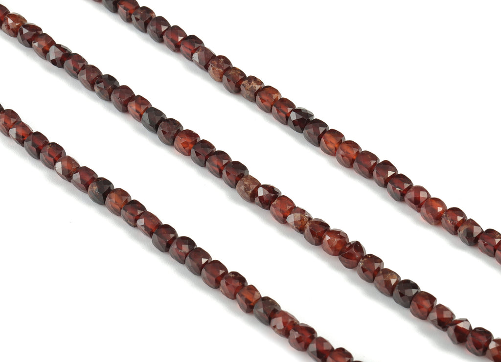 Garnet Cube Beads 4mm - 15.5 inch - Faceted Cube Gemstone Beads - Natural Stone Beads - 4x4mm - NS1102 - DOMEDBAZAAR