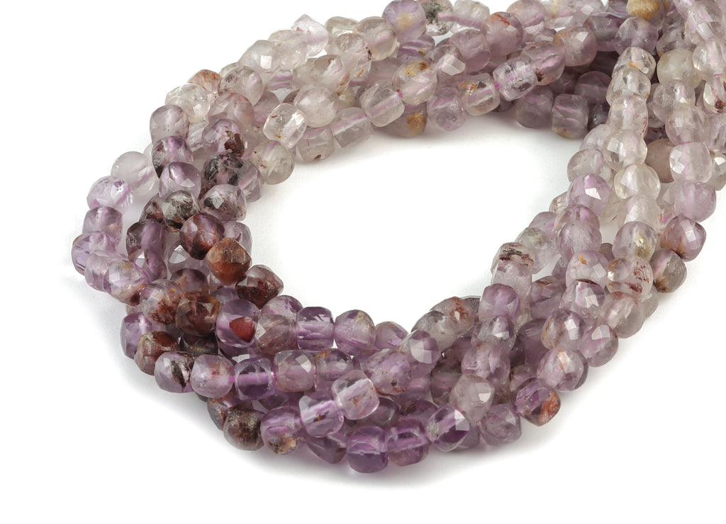 Purple Ghost Cube Beads 4mm - 15.5 inch - Faceted Cube Gemstone Beads - Natural Stone Beads - 4x4mm - NS1103 - DOMEDBAZAAR