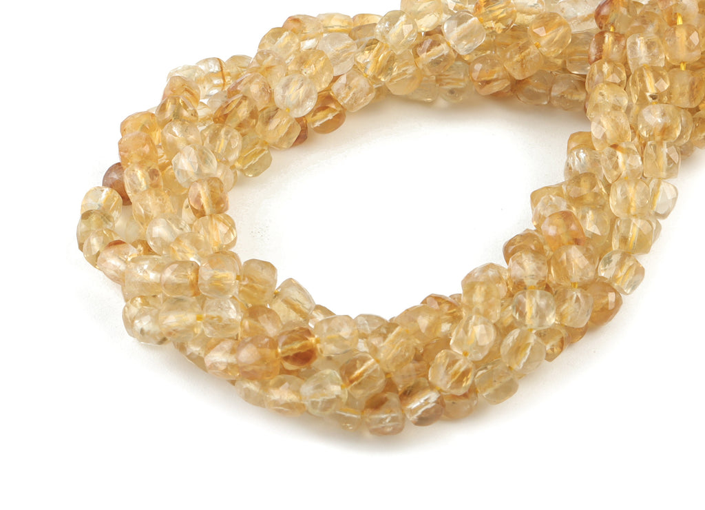 Citrine Cube Beads 4mm - 15.5 inch - Faceted Cube Gemstone Beads - Natural Stone Beads - 4x4mm - NS1107 - DOMEDBAZAAR