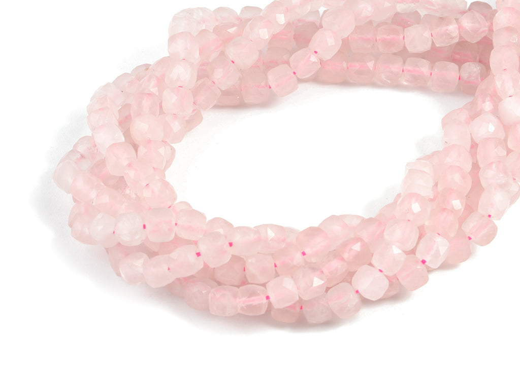 Pink Quartz Cube Beads 4mm - 15.5 inch - Faceted Cube Gemstone Beads - Natural Stone Beads - 4x4mm - NS1112 - DOMEDBAZAAR