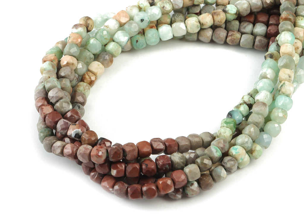 Chrysocolla Cube Beads 4mm - 15.5 inch - Faceted Cube Gemstone Beads - Natural Stone Beads - 4x4mm - NS1113 - DOMEDBAZAAR