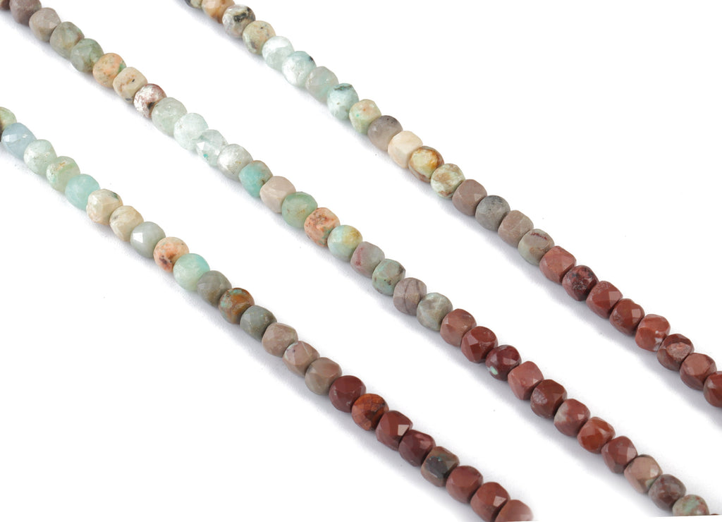 Chrysocolla Cube Beads 4mm - 15.5 inch - Faceted Cube Gemstone Beads - Natural Stone Beads - 4x4mm - NS1113 - DOMEDBAZAAR