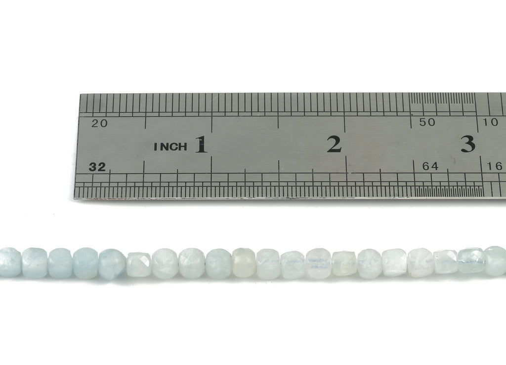 Aquamarine Cube Beads 4mm - 15.5 inch - Faceted Cube Gemstone Beads - Natural Stone Beads - 4x4mm - NS1115 - DOMEDBAZAAR