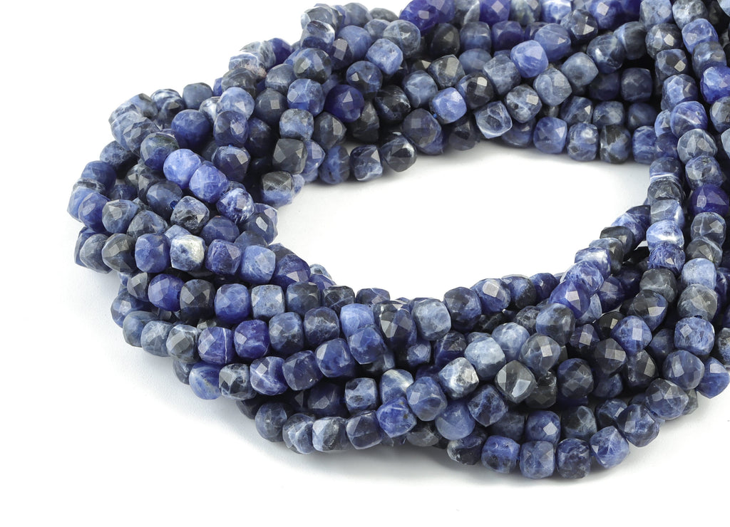 Sodalite Cube Beads 5mm - 15.5 inch - Faceted Cube Gemstone Beads - Natural Stone Beads - 5x5mm - NS1124 - DOMEDBAZAAR