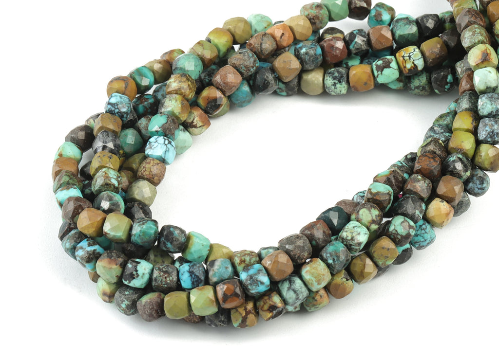 Turquoise Cube Beads 4mm - 15.5 inch - Faceted Cube Gemstone Beads - Natural Stone Beads - 4x4mm - NS1128 - DOMEDBAZAAR