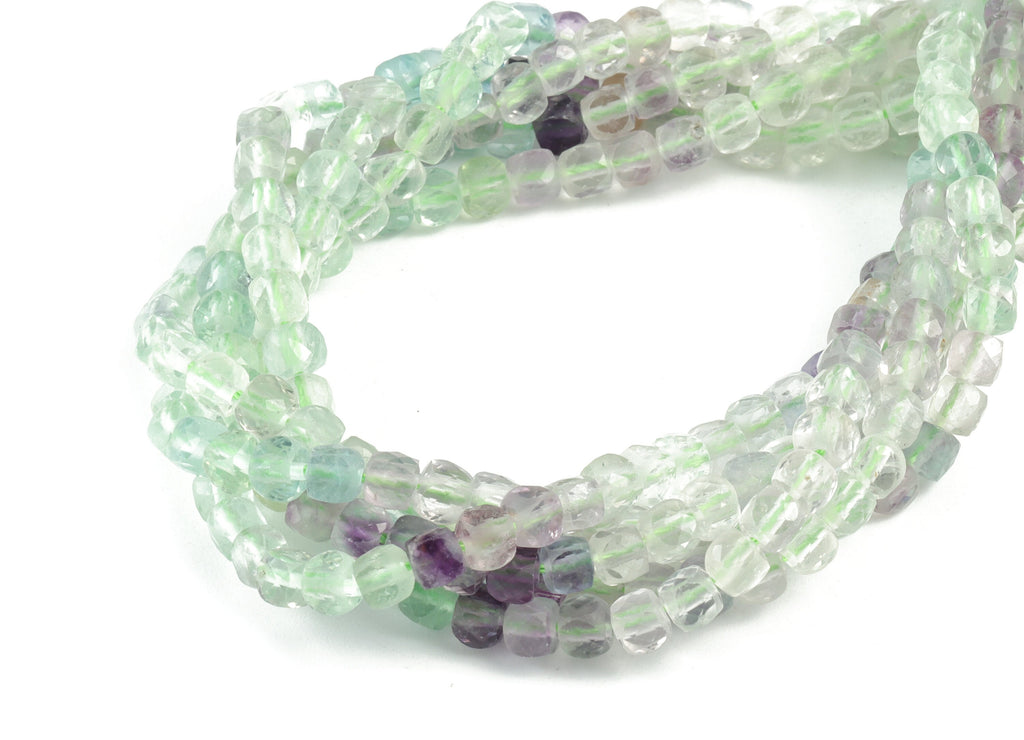 Flourite Cube Beads 4mm - 15.5 inch - Faceted Cube Gemstone Beads - Natural Stone Beads - 4x4mm - NS1129 - DOMEDBAZAAR