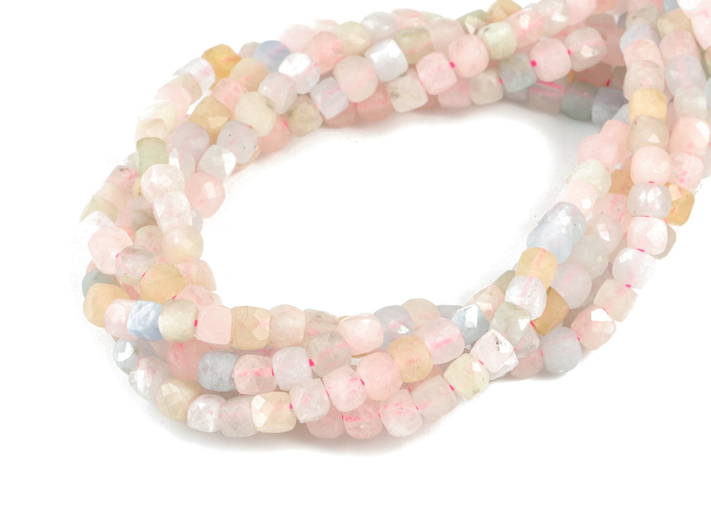 Morganite Cube Beads 4mm - 15.5 inch - Faceted Cube Gemstone Beads - Natural Stone Beads - 4x4mm - NS1132 - DOMEDBAZAAR