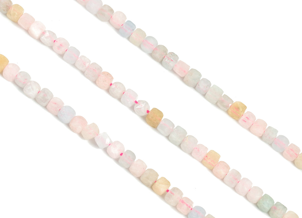 Morganite Cube Beads 4mm - 15.5 inch - Faceted Cube Gemstone Beads - Natural Stone Beads - 4x4mm - NS1132 - DOMEDBAZAAR