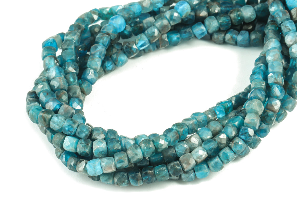 Apatite Cube Beads 4mm - 15.5 inch - Faceted Cube Gemstone Beads - Natural Stone Beads - 4x4mm - NS1135 - DOMEDBAZAAR