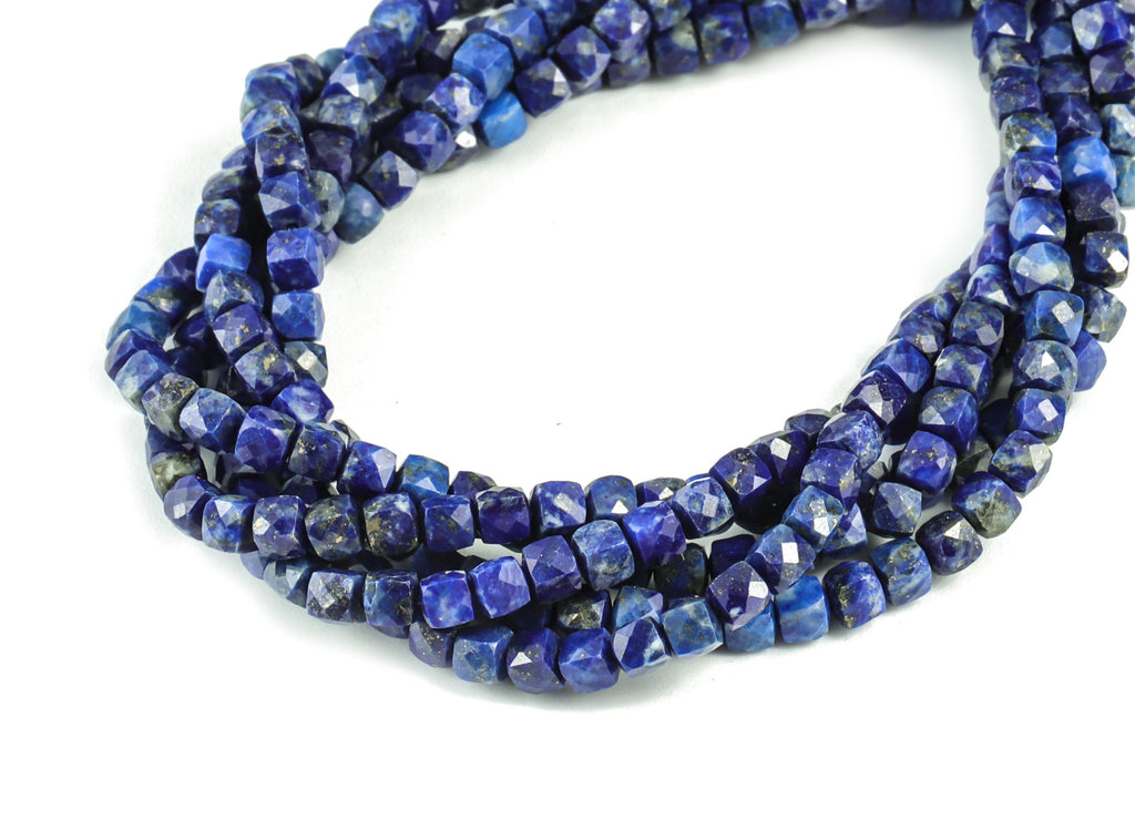 Lapis Cube Beads 3mm - 15.5 inch - Faceted Cube Gemstone Beads - Natural Stone Beads - 3x3mm - NS1136 - DOMEDBAZAAR