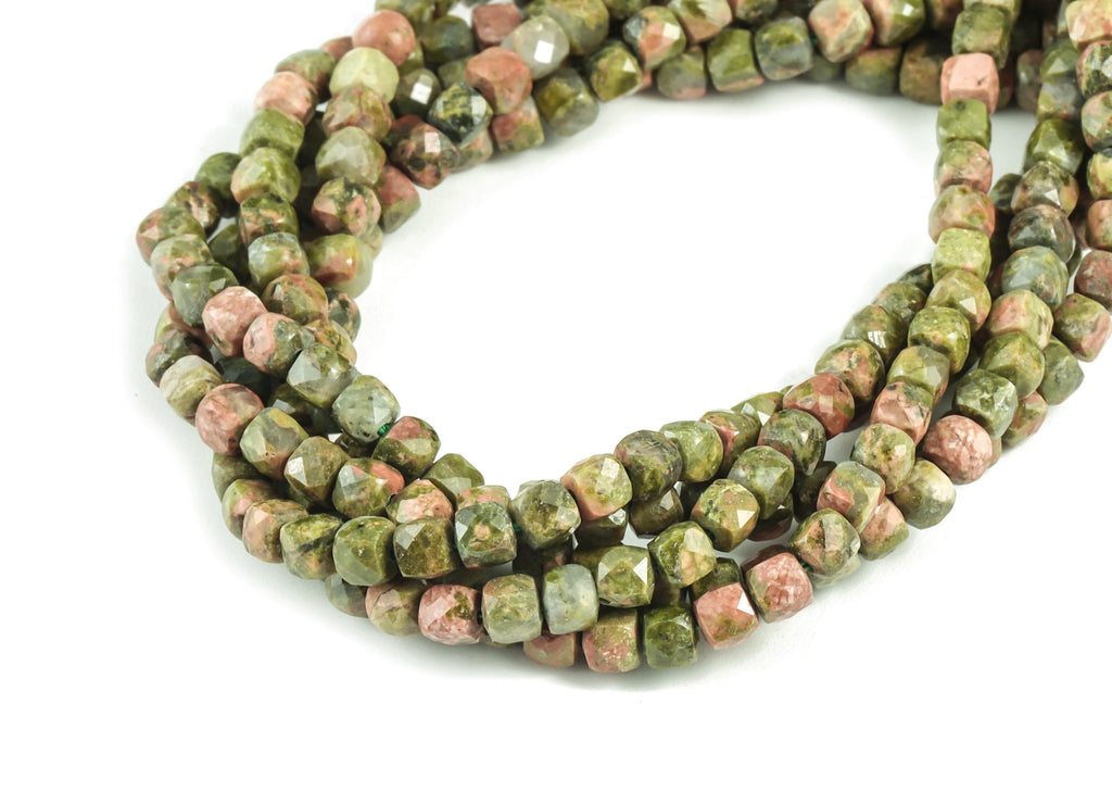 Unakite Cube Beads 4mm - 15.5 inch - Faceted Cube Gemstone Beads - Natural Stone Beads - 4x4mm - NS1137 - DOMEDBAZAAR