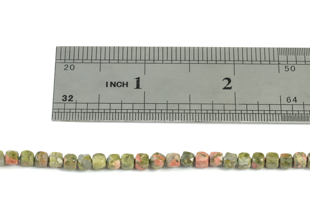 Unakite Cube Beads 4mm - 15.5 inch - Faceted Cube Gemstone Beads - Natural Stone Beads - 4x4mm - NS1137 - DOMEDBAZAAR