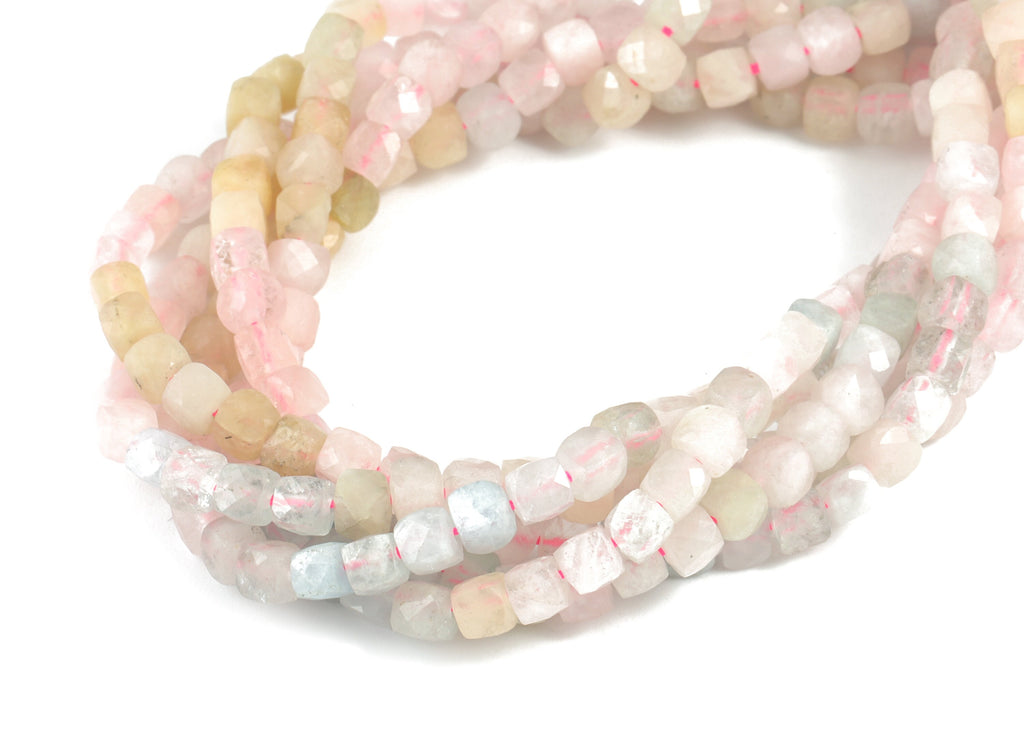 Morganite Cube Beads 4mm - 15.5 inch - Faceted Cube Gemstone Beads - Natural Stone Beads - 4x4mm - NS1139 - DOMEDBAZAAR