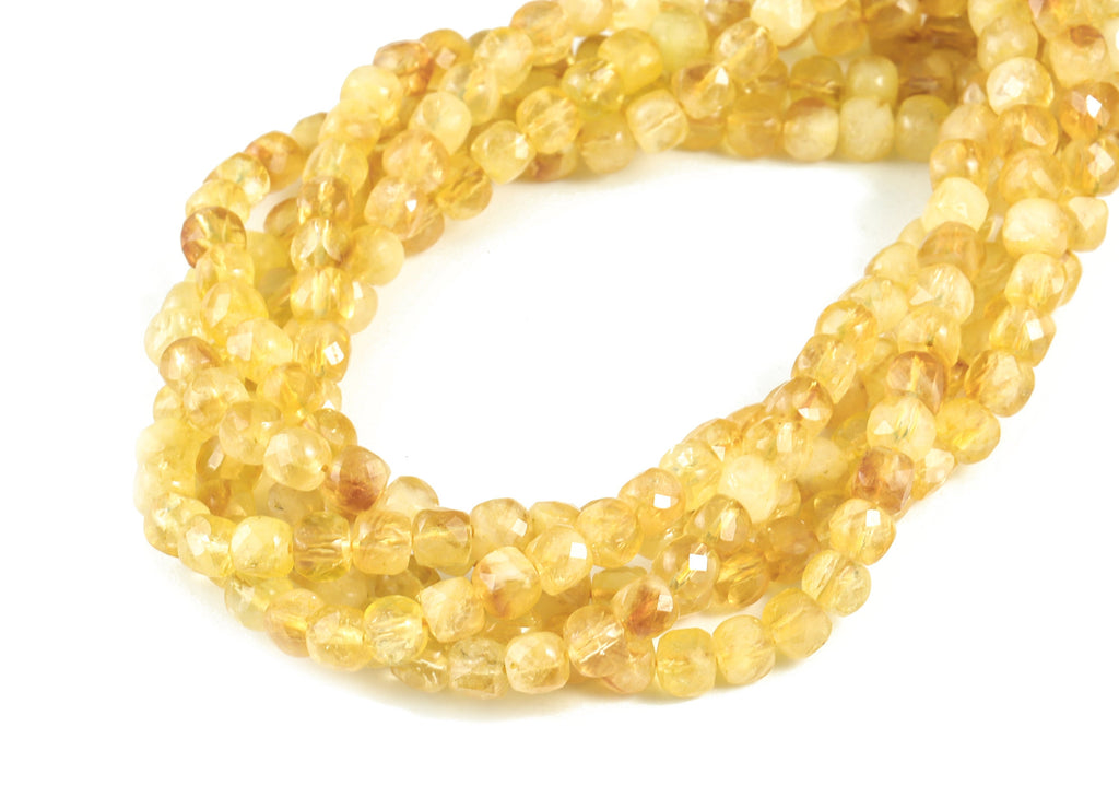 Citrine Cube Beads 4mm - 15.5 inch - Faceted Cube Gemstone Beads - Natural Stone Beads - 4x4mm - NS1143 - DOMEDBAZAAR