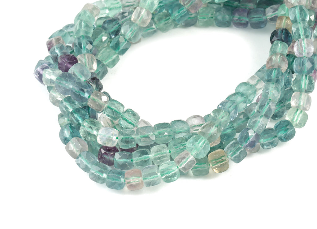 Flourite Cube Beads 6mm - 15.5 inch - Faceted Cube Gemstone Beads - Natural Stone Beads - 6x6mm - NS1144 - DOMEDBAZAAR