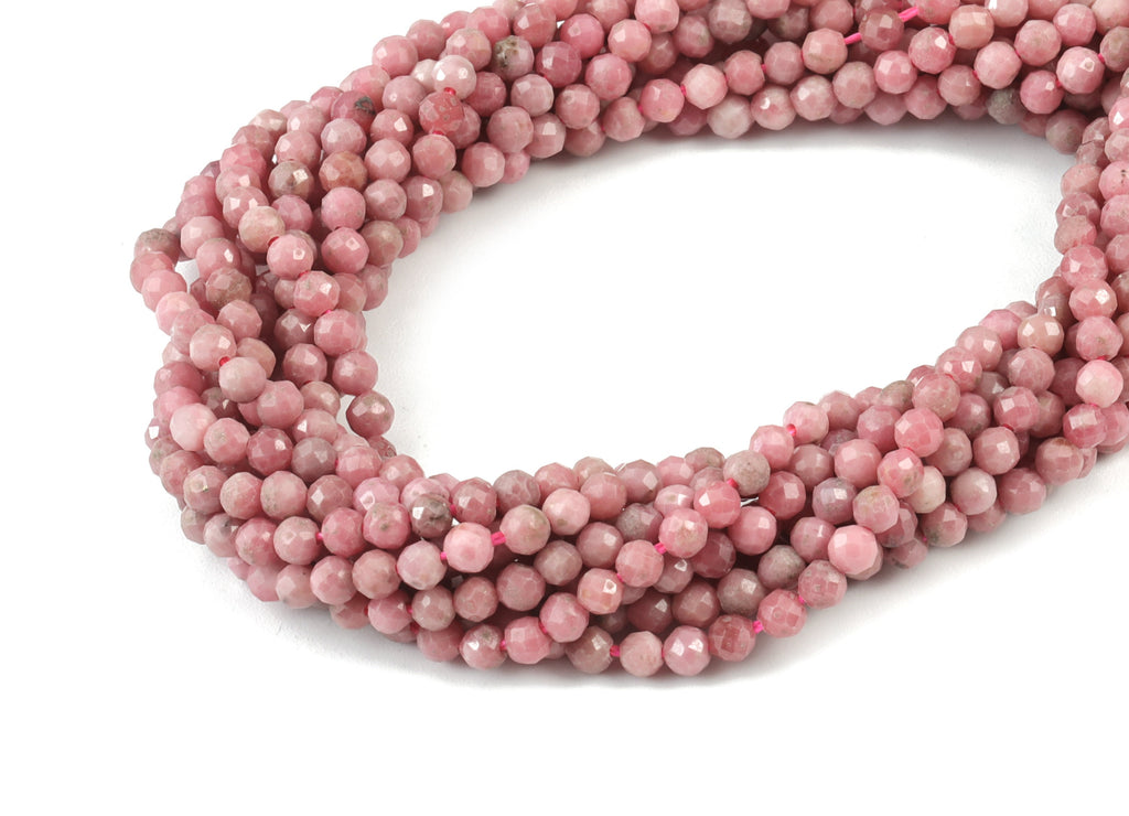 Rhodochrosite Round Beads 3mm - 15.5 inch - Faceted Round Gemstone Beads - Natural Stone Beads - 3x3mm - NS1162 - DOMEDBAZAAR