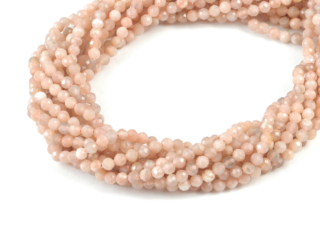 Orange Moon Stone Round Beads 3mm - 15.5 inch - Faceted Round Gemstone Beads - Natural Stone Beads - 3x3mm - NS1166 - DOMEDBAZAAR