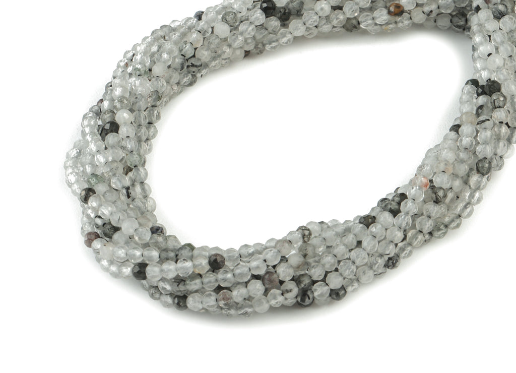 Black Hair Crystal Round Beads 2.4mm - 15.5 inch - Faceted Round Gemstone Beads - Natural Stone Beads - 2.3mm - NS1173 - DOMEDBAZAAR