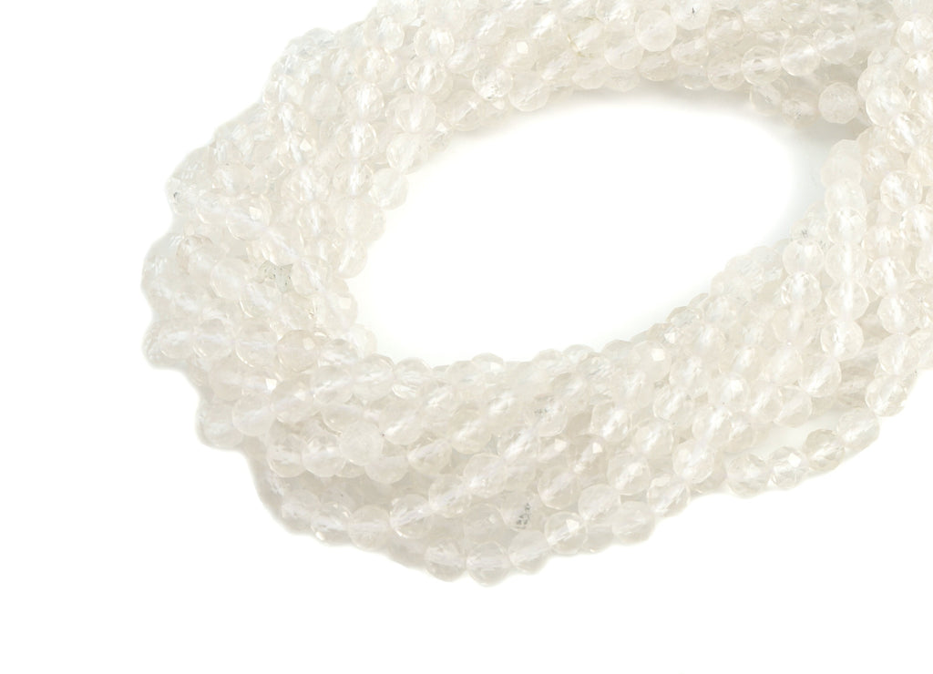 White Crystal Round Beads 4mm - 15.5 inch - Faceted Round Gemstone Beads - Natural Stone Beads - 4x4mm - NS1179 - DOMEDBAZAAR