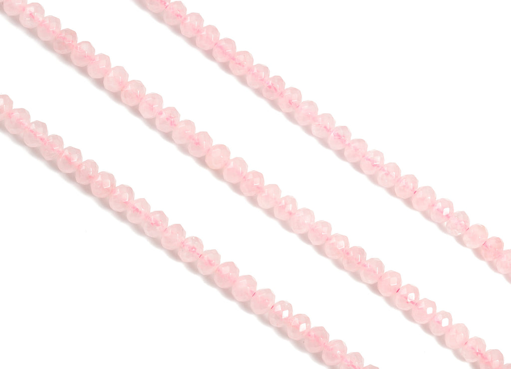 Crystal Powder Pink Quartz Rondelle Beads 4-6mm - 15.5 inch - Faceted Round Gemstone Beads - Natural Stone Beads - 4x6mm - NS1196 - DOMEDBAZAAR
