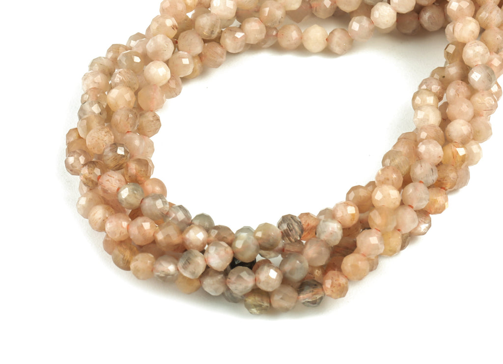 Sun Stone Round Beads 3mm - 15.5 inch - Faceted Round Gemstone Beads - Natural Stone Beads - Choi Moon Bdeas - 3x3mm - NS1205 - DOMEDBAZAAR