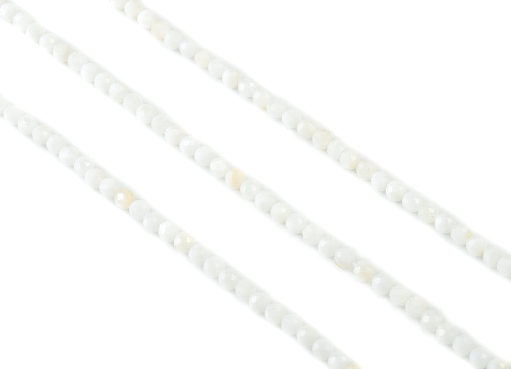 White Conch Round Beads 3mm - 15.5 inch - Faceted Round Gemstone Beads - Natural Stone Beads - 3x3mm - NS1222 - DOMEDBAZAAR