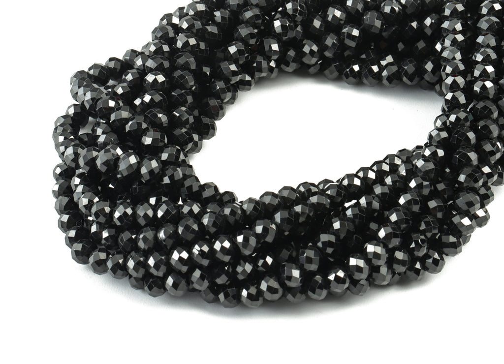 Black Spinel Round Beads 3-4mm - 15.5 inch - Faceted Round Gemstone Beads - Natural Stone Beads - 3x4mm - NS1234 - DOMEDBAZAAR