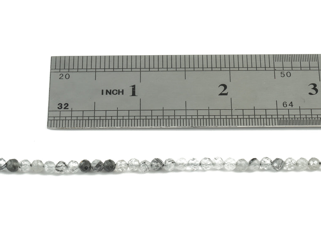 Black Hair Crystal Round Beads 3mm - 15.5 inch - Faceted Round Gemstone Beads - Natural Stone Beads - 3x3mm - NS1235 - DOMEDBAZAAR