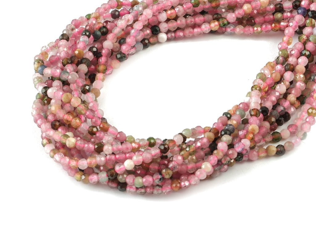 Tourmaline Round Beads 2mm - 15.5 inch - Faceted Round Gemstone Beads - Natural Stone Beads - 2x2mm - NS1237 - DOMEDBAZAAR