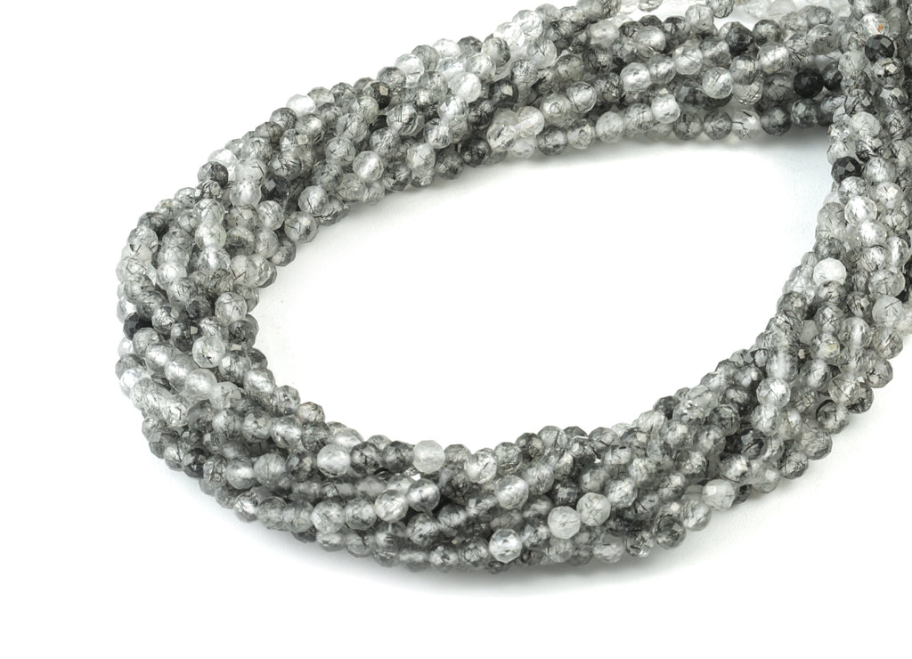 Black Hair Crystal Round Beads 2mm - 15.5 inch - Faceted Round Gemstone Beads - Natural Stone Beads  - 2x2mm - NS1239 - DOMEDBAZAAR