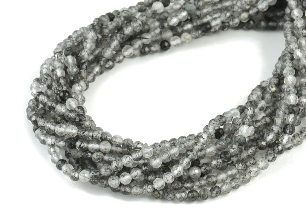 Black Hair Crystal Round Beads 2mm - 15.5 inch - Faceted Round Gemstone Beads - Natural Stone Beads - 2x2mm - NS1244 - DOMEDBAZAAR