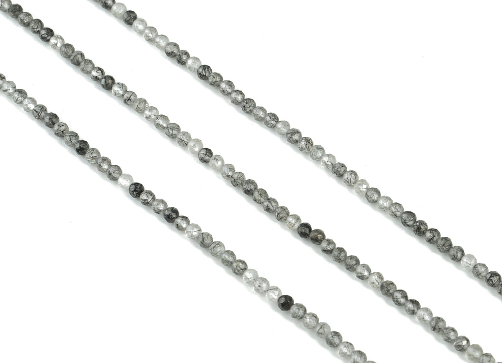 Black Hair Crystal Round Beads 2mm - 15.5 inch - Faceted Round Gemstone Beads - Natural Stone Beads - 2x2mm - NS1244 - DOMEDBAZAAR