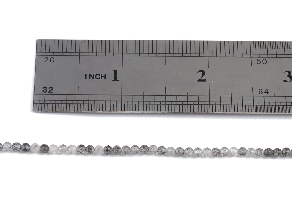 Black Hair Crystal Round Beads 2mm - 15.5 inch - Faceted Round Gemstone Beads - Natural Stone Beads - 2x2mm - NS1244 - DOMEDBAZAAR