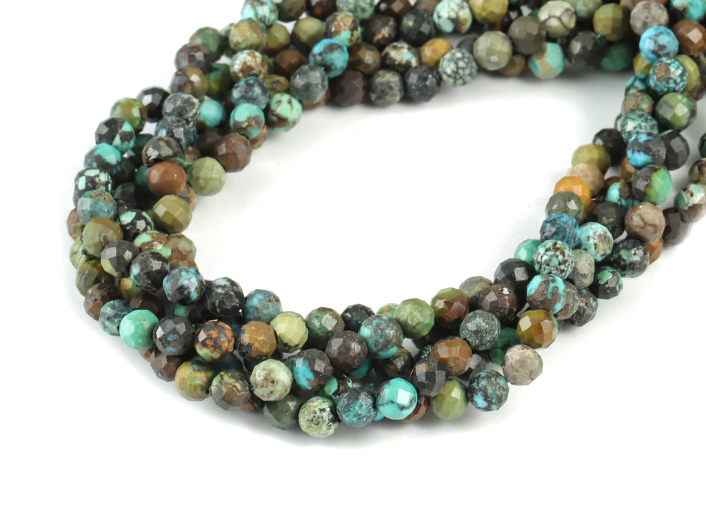 Turquoise Round Beads 4mm - 15.5 inch - Faceted Round Gemstone Beads - Natural Stone Beads - 4x4mm - NS1250 - DOMEDBAZAAR