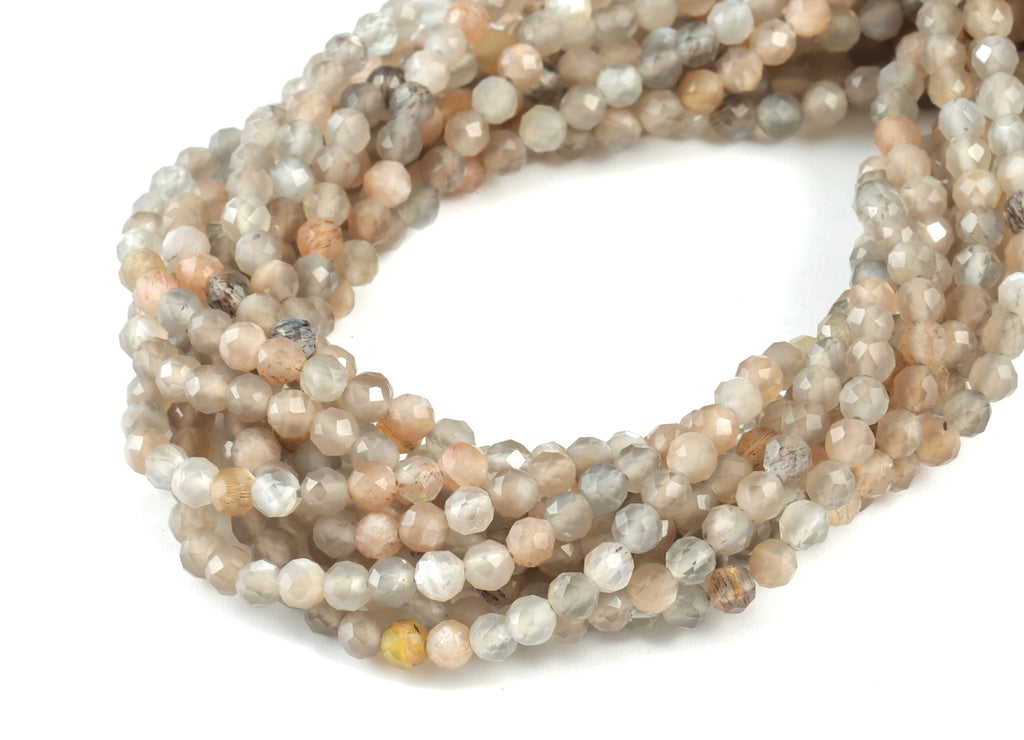 Choi Moon Stone - Light Ash Round Beads 3mm - 15.5 inch - Faceted Round Gemstone Beads - Sun Stone - Natural Stone Beads - 3x3mm - NS1257 - DOMEDBAZAAR