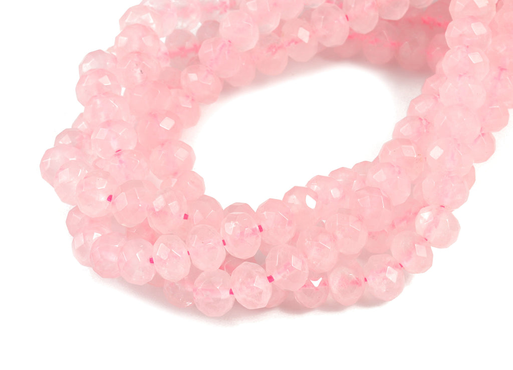 Crystal Powder Pink Quartz Rondelle Beads 5-8mm - 15.5 inch - Faceted Rondelle Gemstone Beads - Natural Stone Beads - 5x8mm - NS1258 - DOMEDBAZAAR