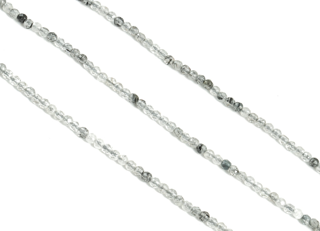 Black Hair Crystal Round Beads 3mm - 15.5 inch - Faceted Round Gemstone Beads - Natural Stone Beads - 3x3mm - NS1261 - DOMEDBAZAAR