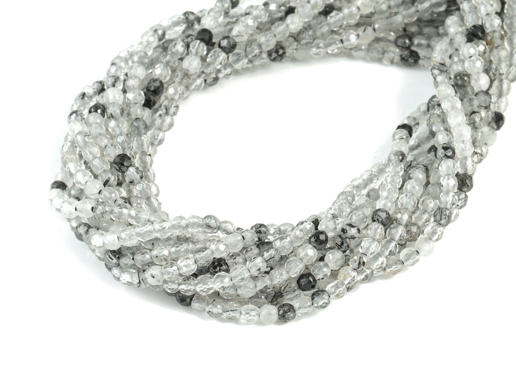 Black Hair Crystal Round Beads 3mm - 15.5 inch - Faceted Round Gemstone Beads - Natural Stone Beads - 3x3mm - NS1261 - DOMEDBAZAAR