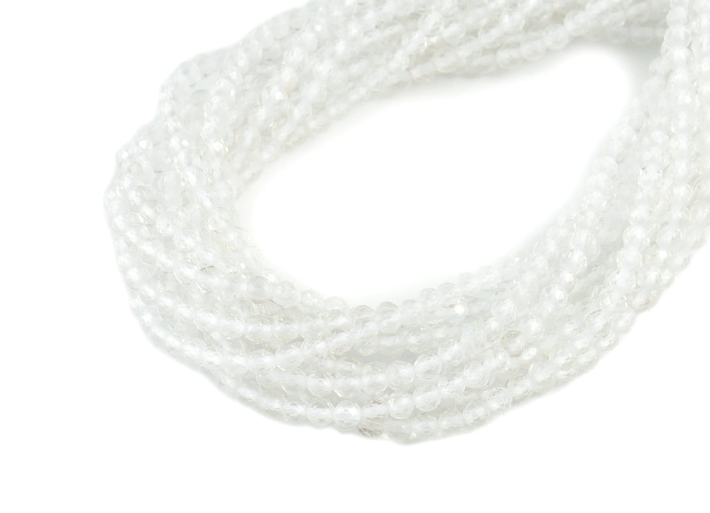 White Crystal Round Beads 2mm - 15.5 inch - Faceted Round Gemstone Beads - Natural Stone Beads - 2x2mm - NS1269 - DOMEDBAZAAR