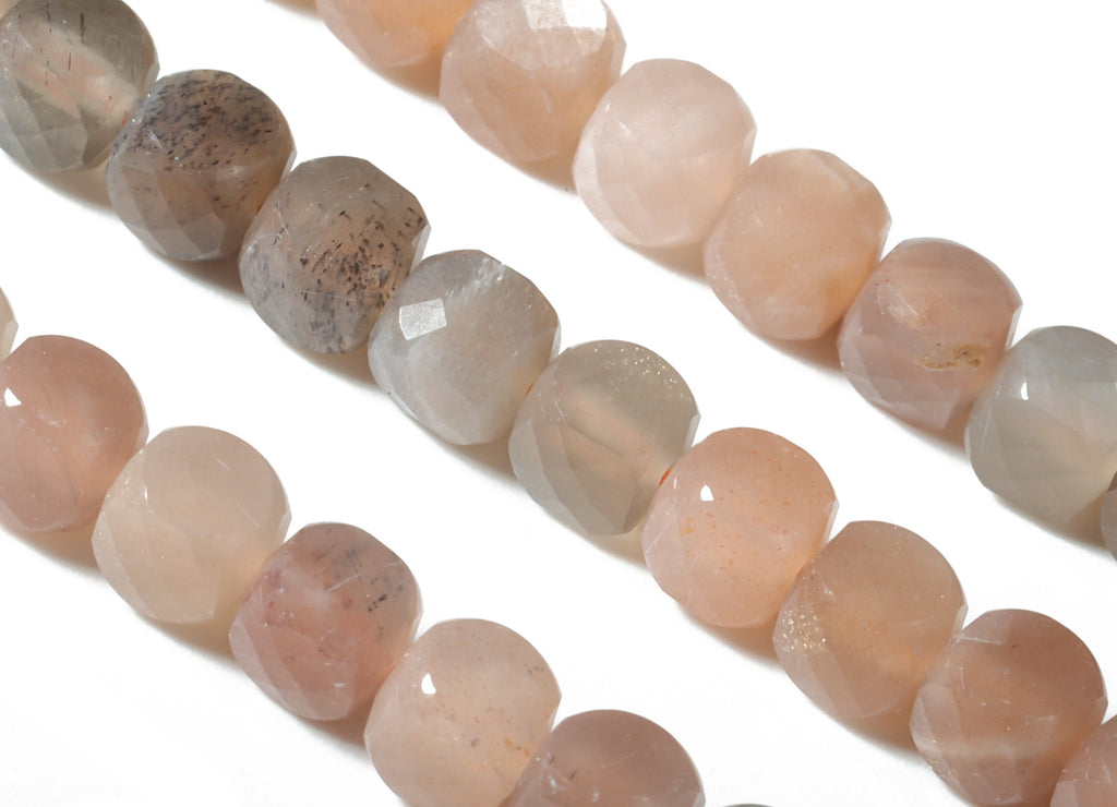 Moon Stone Cube Beads 4mm - 15.5 inch - Faceted Cube Gemstone Beads - Natural Stone Beads   - 4x4mm - NS1071 - DOMEDBAZAAR